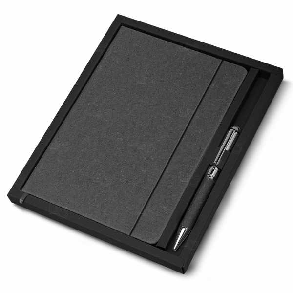 Kit Caderno e Caneta Reciclável Personalizado - 21 x 14,7 cm Preto