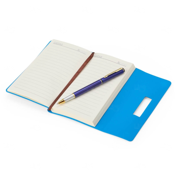 Kit de Anotações em Couro Sintético Personalizado - 17,8 x 10 cm 