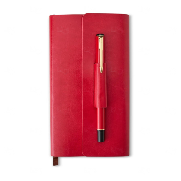 Kit de Anotações em Couro Sintético Personalizado - 17,8 x 10 cm