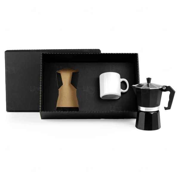 Kit com Cafeteira Italiana e Caneca Personalizado - 2 Peças