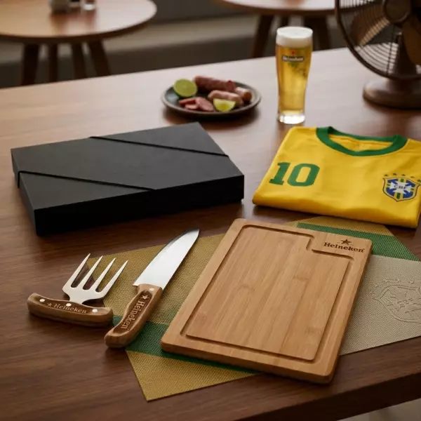 Kit Personalizado p/ Churrasco Bambu Com Garfo 4 Dentes - 3 Pç