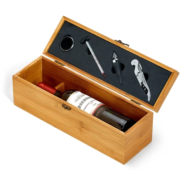 Kit Vinho 5 Peças com Estojo em Bambu Personalizado
