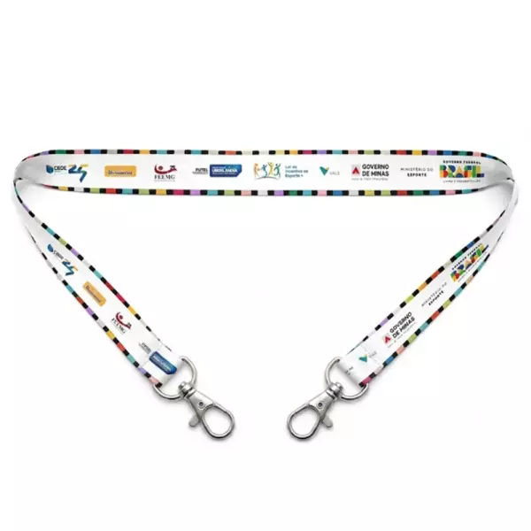 Cordão Personalizado acabamento  mosquetes 2 pontas  -1,5 x 85 cm 