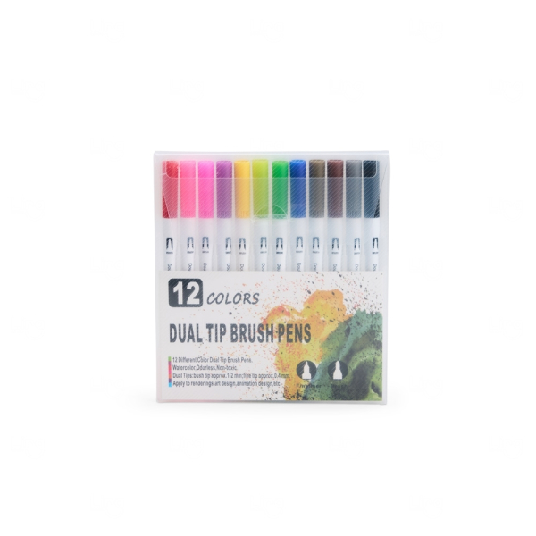 Kit Canetinhas Ponta Dupla Personalizada - 12 Cores