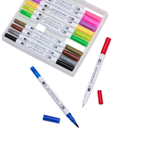 Kit Canetinhas Ponta Dupla Personalizada - 12 Cores 