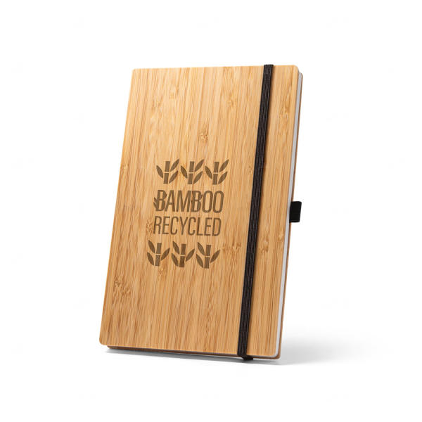 Caderno Ecológico com Capa Dura de Bambu Personalizado 14 x 9cm 