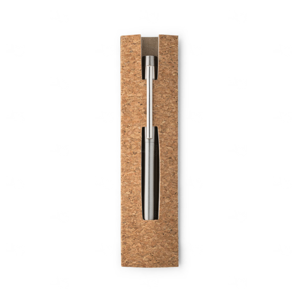 Caneta Aço Inox Reciclado com Estojo de Cortiça Personalizada 