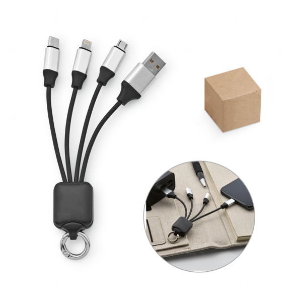 Cabo 4 em 1 USB Reciclado com Carregamento Rápido Personalizado