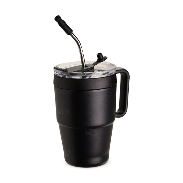 Caneca Térmica 600ml com Canudo Inox Personalizada 