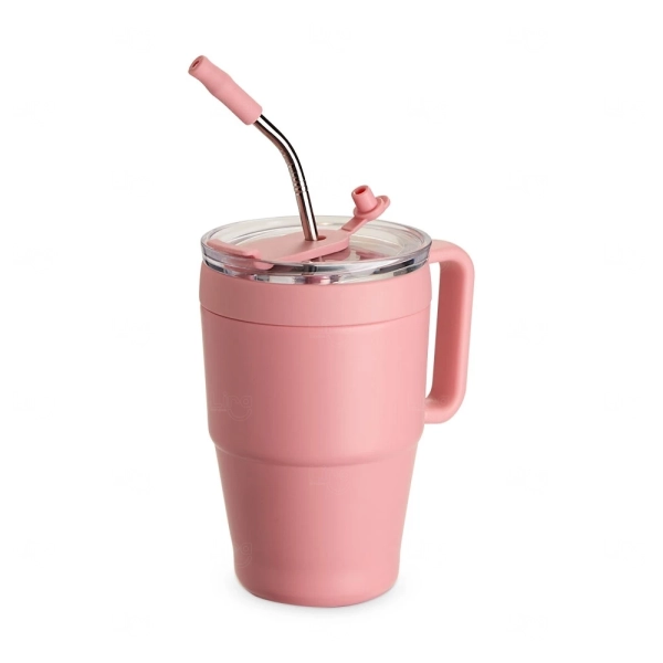 Caneca Térmica 600ml com Canudo Inox Personalizada 