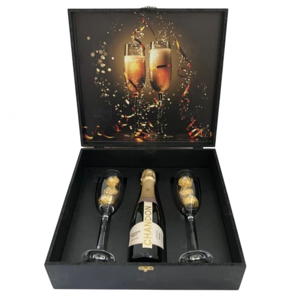 Kit Espumante com 2 Taças Personalizado 