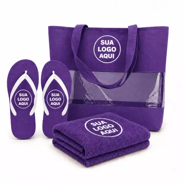 Kit Praia Personalizado - Sacola, Chinelo e Toalha 