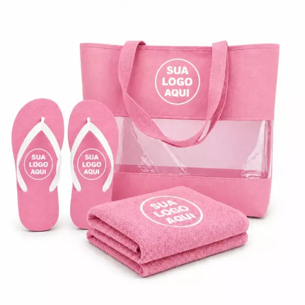Kit Praia Personalizado - Sacola, Chinelo e Toalha 