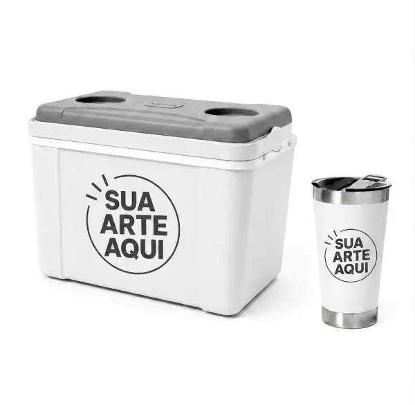 Kit Água de Coco Personalizado - Caixa 12L e Copo Térmico 500ml 