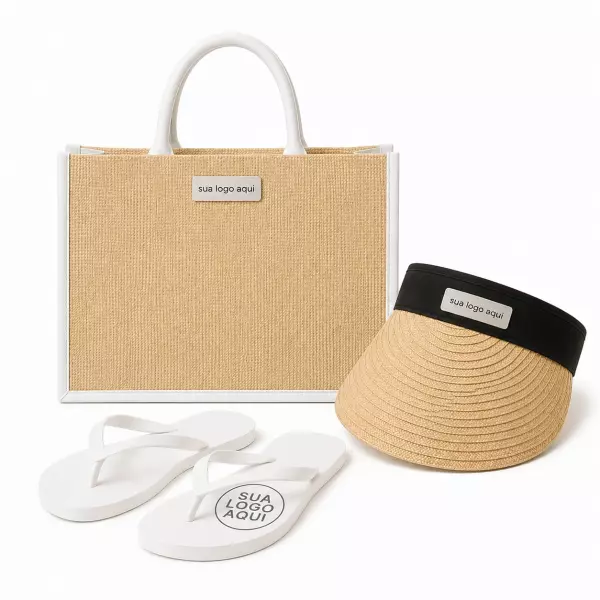 Kit Férias Personalizado - Sacola, Viseira e Chinelo 