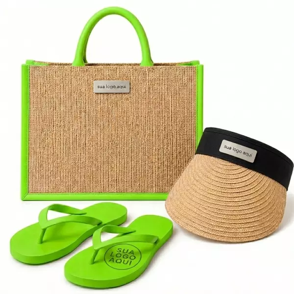 Kit Férias Personalizado - Sacola, Viseira e Chinelo 