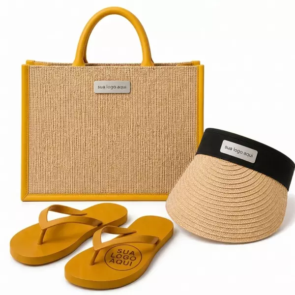 Kit Férias Personalizado - Sacola, Viseira e Chinelo 