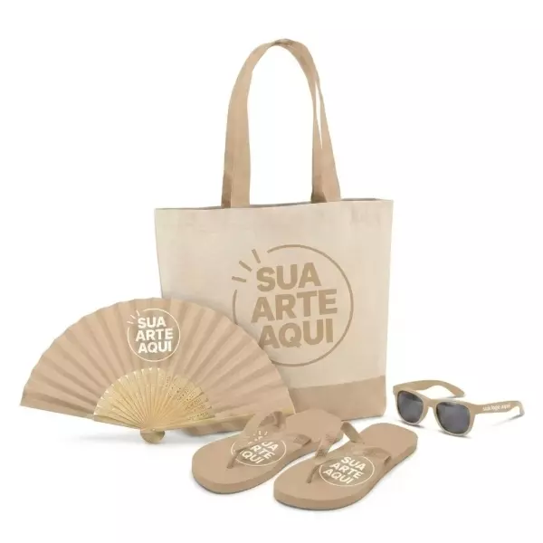 Kit Brisa Personalizado - Sacola, Leque, Chinelo e Óculos 