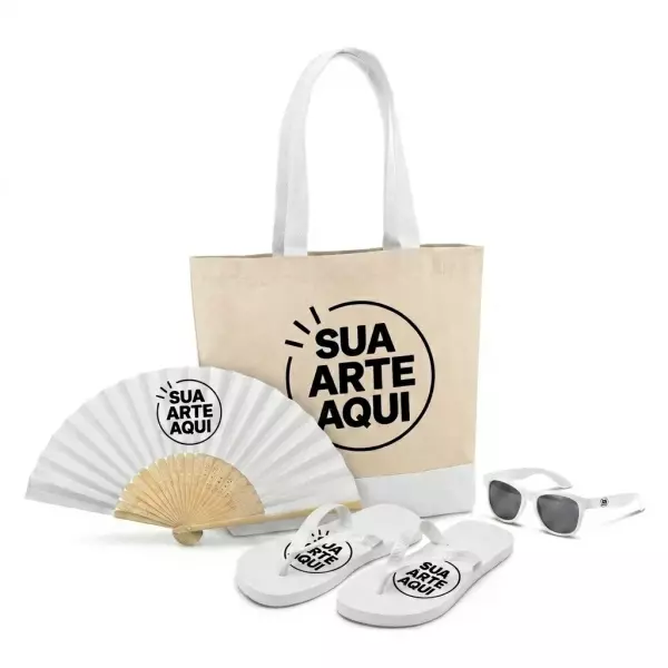 Kit Brisa Personalizado - Sacola, Leque, Chinelo e Óculos 