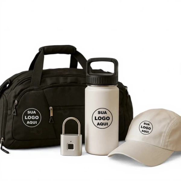 Kit Esporte Personalizado - Bolsa, Garrafa, Boné e Cadeado