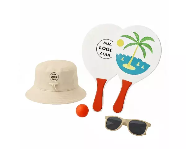 Kit Litoral Personalizado - Chapéu Bucket, Frescobol e Óculos 