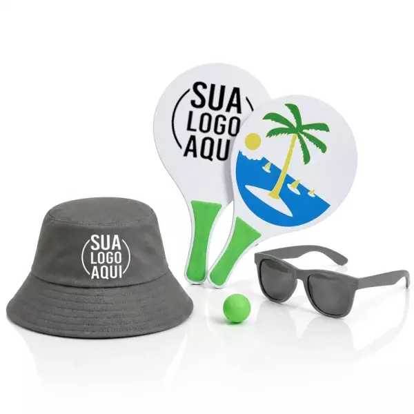 Kit Litoral Personalizado - Chapéu Bucket, Frescobol e Óculos 
