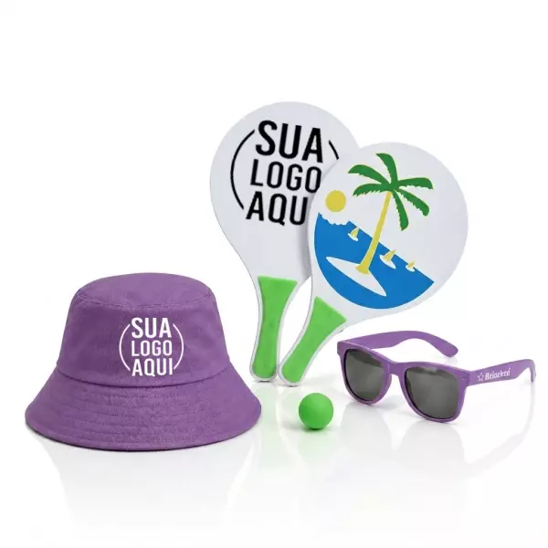 Kit Litoral Personalizado - Chapéu Bucket, Frescobol e Óculos 