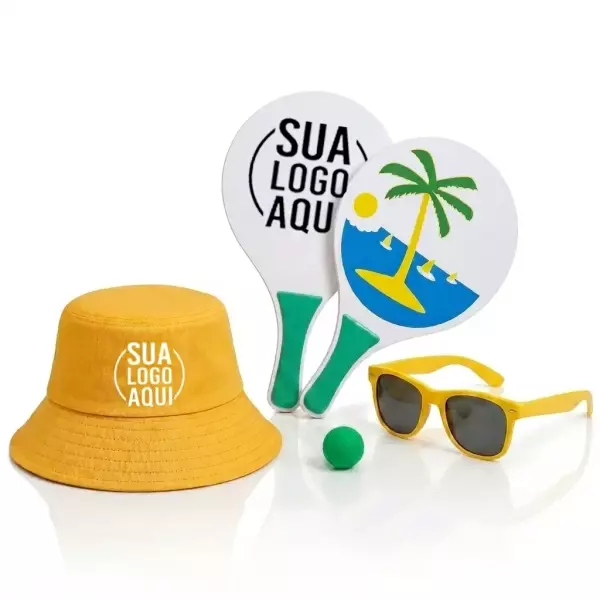 Kit Litoral Personalizado - Chapéu Bucket, Frescobol e Óculos 