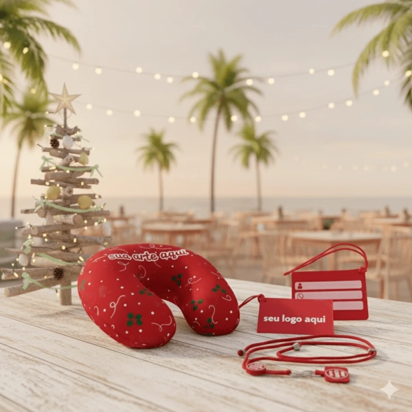 Kit Viagem Personalizado - Almofada, Tag de Mala e Salva-celular 