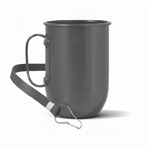 Caneca de Alumínio 500ml com Tirante Personalizada Cinza