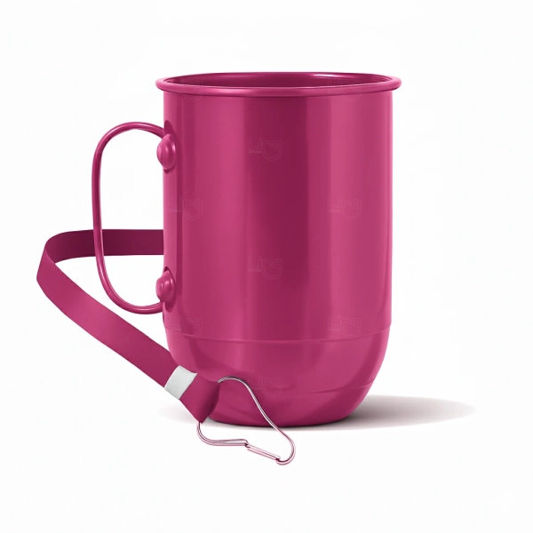Caneca de Alumínio 500ml com Tirante Personalizada Rosa Escuro