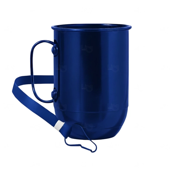 Caneca de Alumínio 500ml com Tirante Personalizada Azul