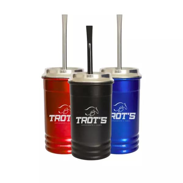 Copo Tereré Colorido de Alumínio com Tampa e Bomba 400 ml