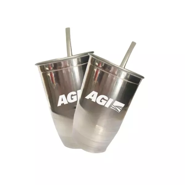 Copo Tereré 450 ml em Aço Polido com Tampa e Bomba Personalizado