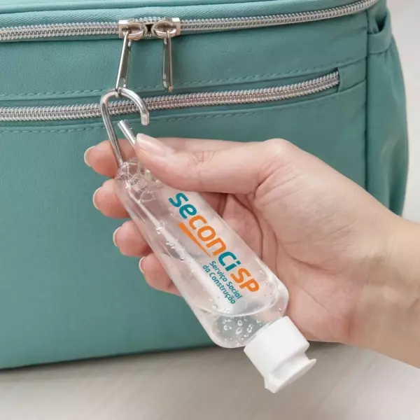 Frasco Plástico 55ml com Mosquetão Personalizado 