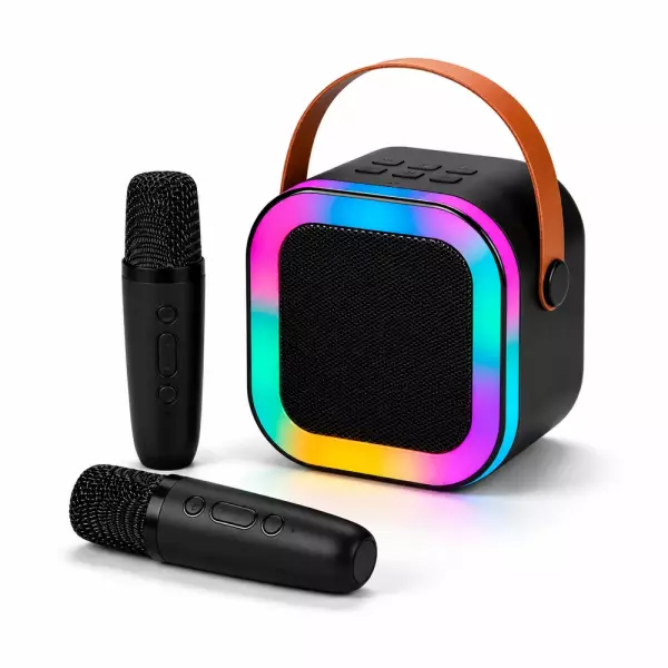 Caixinha de Som Karaokê com Microfones Personalizada Preto