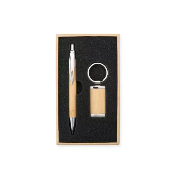 Kit Caneta e Chaveiro em Bambu Personalizado 