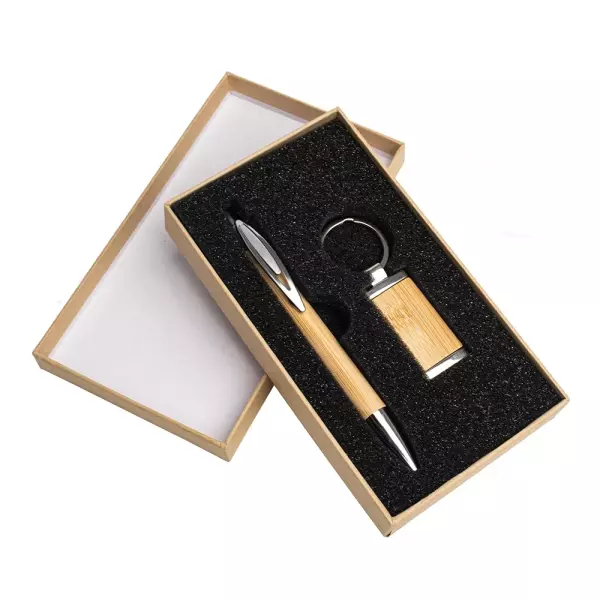 Kit Caneta e Chaveiro em Bambu Personalizado