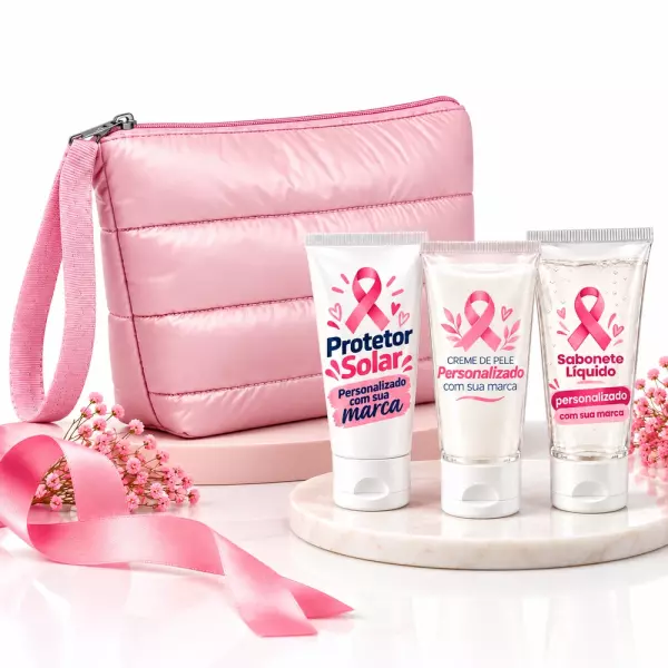 Kit Nécessaire Puffer Outubro Rosa Personalizado 