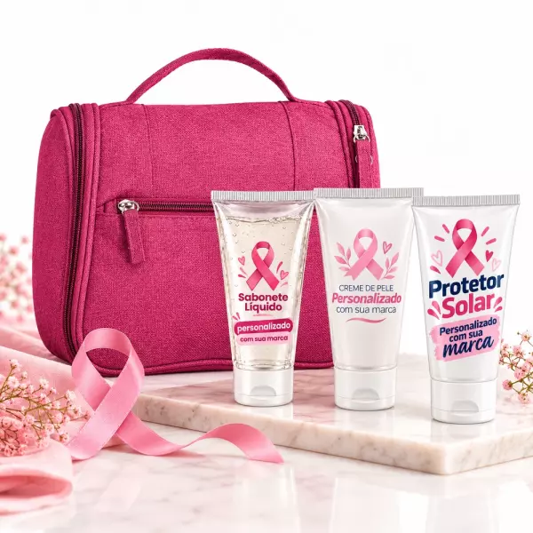 Kit Nécessaire Organizadora Outubro Rosa Personalizado 