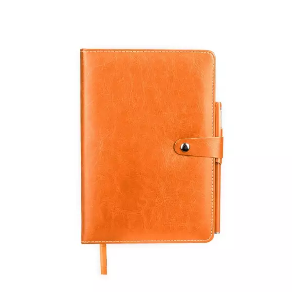 Caderneta de Couro Sintético com Caneta Personalizada Laranja