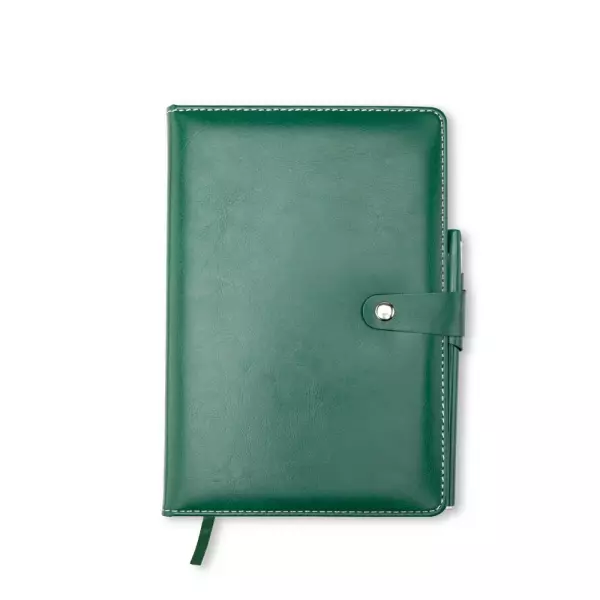 Caderneta de Couro Sintético com Caneta Personalizada Verde