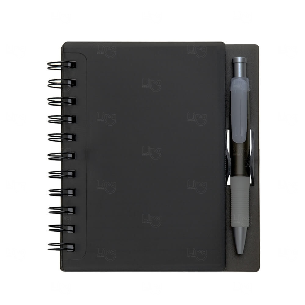 Caderno com Caneta Personalizada - 16,1 x 14,8 cm Preto
