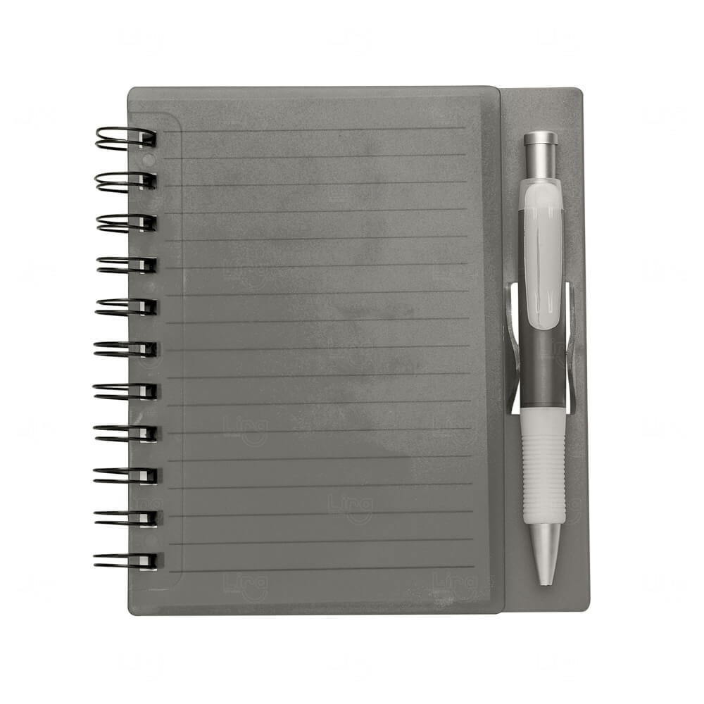Caderno com Caneta Personalizada - 16,1 x 14,8 cm Cinza