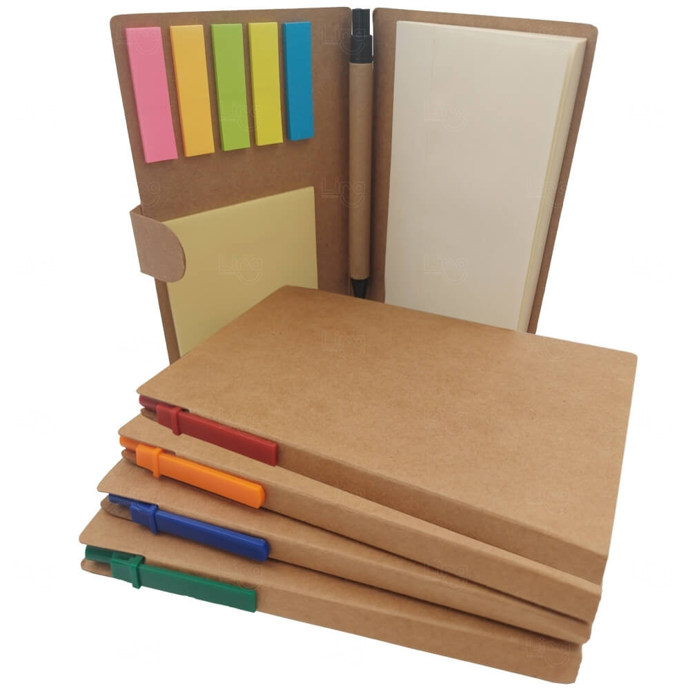 Bloco Ecológico com Caneta e Post-it Personalizado - 15,5 x 10 cm 