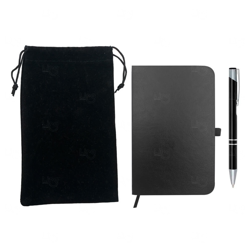 Kit Moleskine, Caneta e Sacola de Veludo - Personalizado 