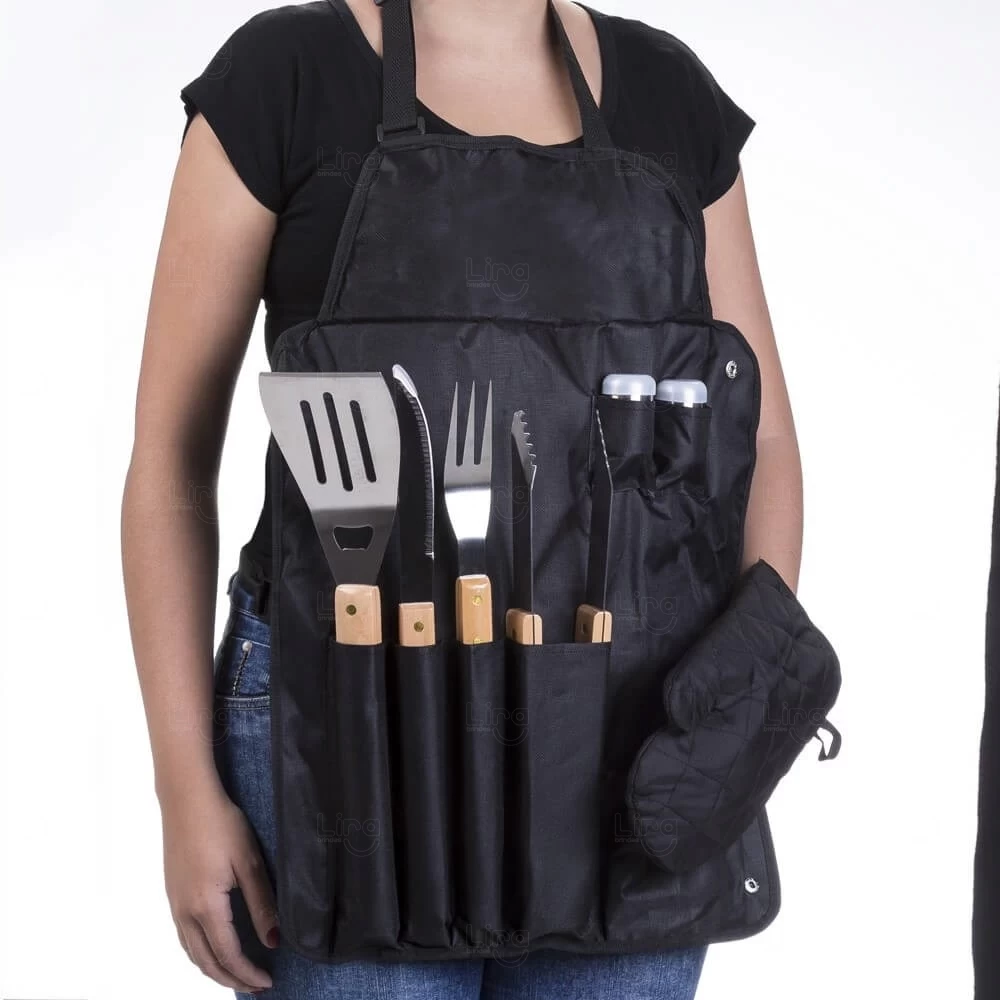 Kit Churrasco Personalizado 8 Peças com Estojo Avental 