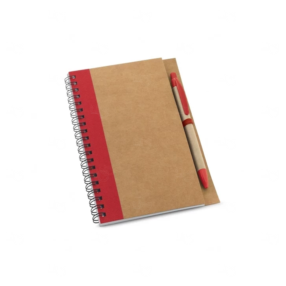 Caderno Ecológico Com Caneta Personalizado - 17,7 x 13 cm Vermelho