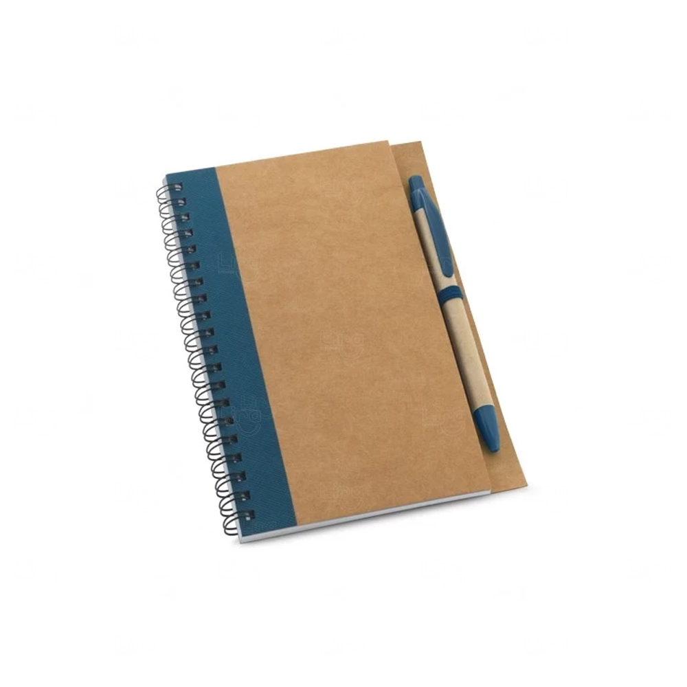 Caderno Ecológico Com Caneta Personalizado - 17,7 x 13 cm Azul