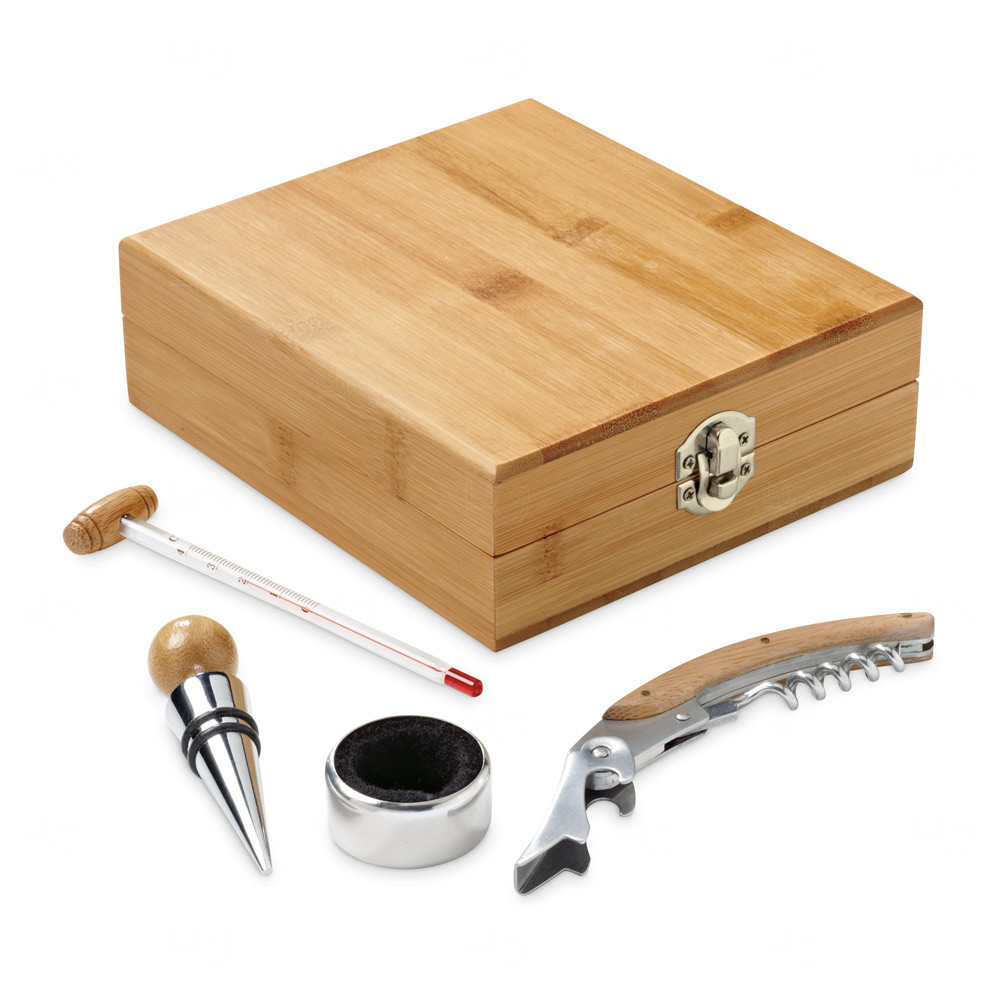 Kit Vinho Ecológico Personalizado - 4 Peças Bambu